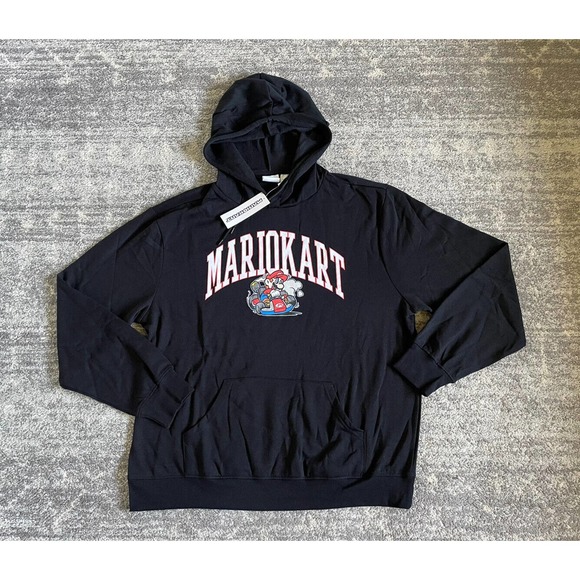 Mario Kart Mens XXL Hoodie Black Sweatshirt Logo Lightweight NWT O1 - Picture 1 of 8